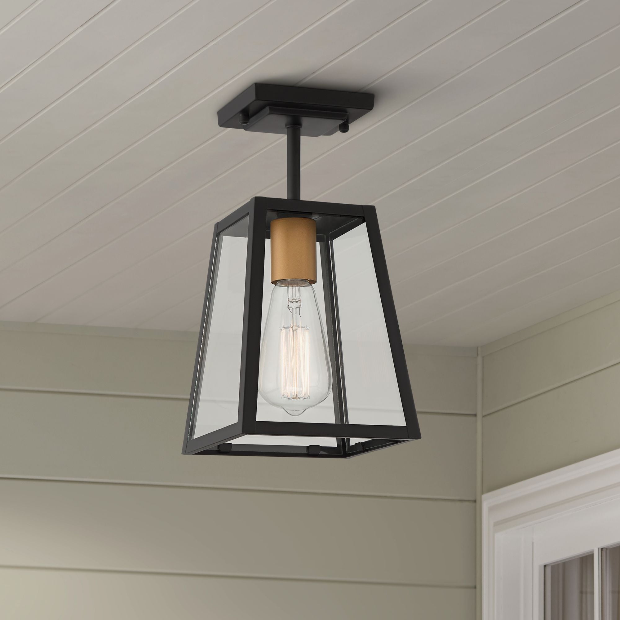 John Timberland Modern Semi Flush Mount Outdoor Ceiling Light Fixture Mystic Black Gold 6