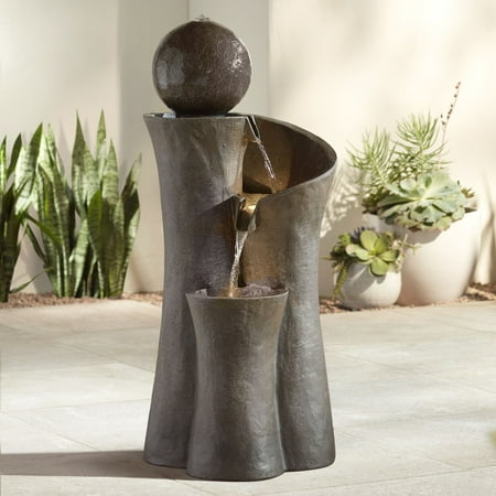 Sphere Curve 39 1/2" High Large Modern Zen Indoor Outdoor Decor Faux Stone Floor Fountain with Light LED