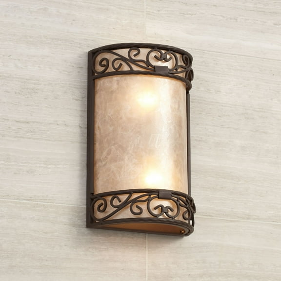 John Timberland Natural Mica Rustic Wall Light Sconce Walnut Brown Metal Scroll 7 3/4" Fixture for Bedroom Bathroom Vanity Reading Living Room House