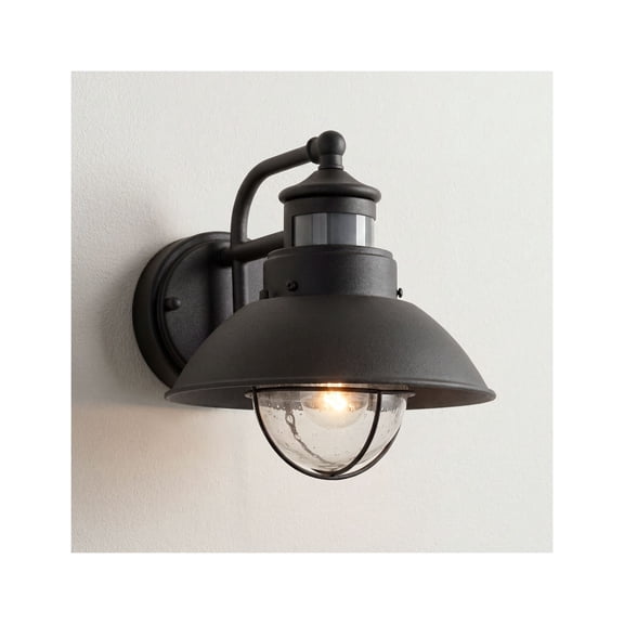 John Timberland Oberlin Rustic Farmhouse Outdoor Barn Light Fixture Black Dusk to Dawn Motion Sensor 9" Clear Seedy Glass for Exterior Deck House Yard