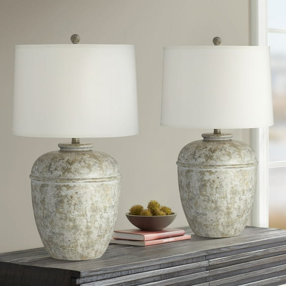John Timberland Otero 27" Tall Jug Farmhouse Rustic Country Cottage Table Lamps Set of 2 Mottled Stone Finish Living Room Bedroom