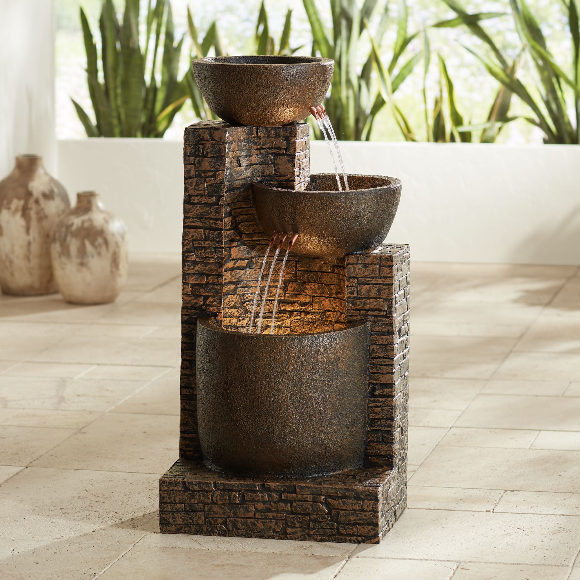 Mason Rustic Faux Stone LED Floor Fountain