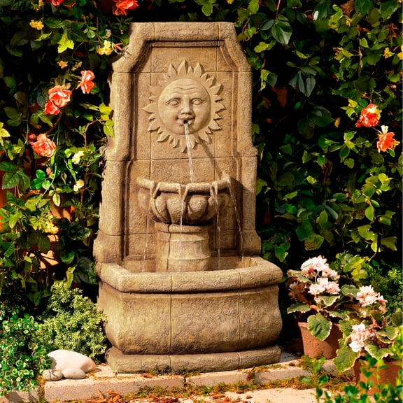 Sun Villa 37" High Large Italian Outdoor Decor Faux Stone Floor Fountain with Light LED Outside Garden Patio