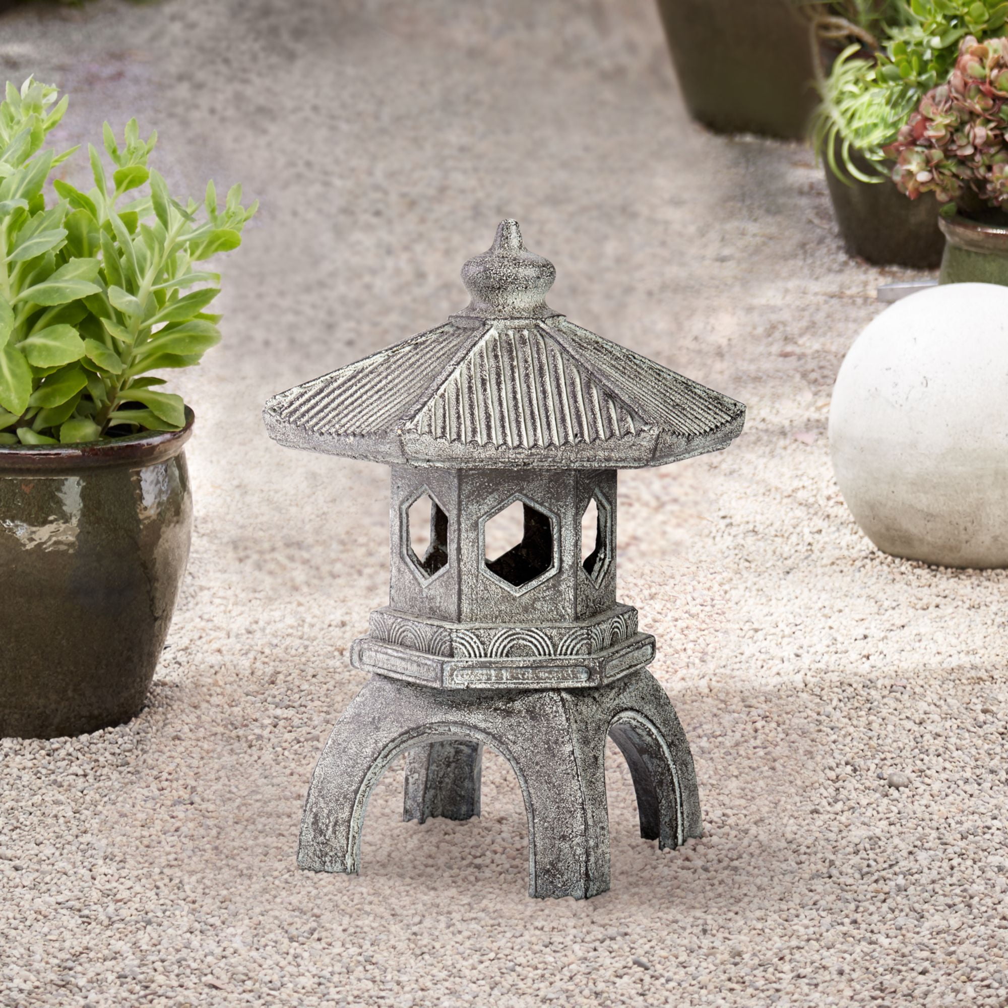 Traditional Old Stone Finish Lightweight Resin Pagoda Statue 16''