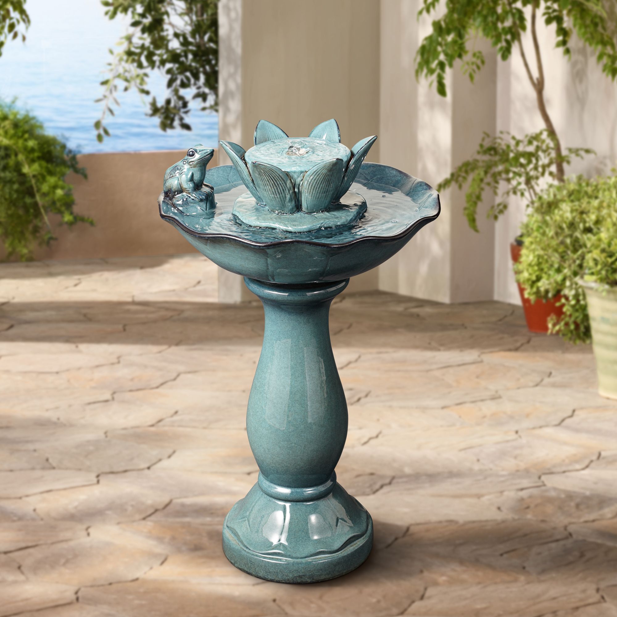 John Timberland Pleasant Pond Modern Bubbler Lotus Flower Outdoor Floor Water Fountain 25 1/4" for Yard Garden Patio Deck Porch House Exterior - image 1 of 9