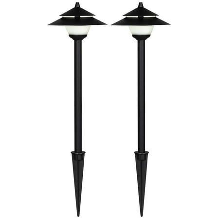 John Timberland Pollack 15" High Modern Outdoor Landscape Path Lights Porch House Set of 2 LED Bulb Black Metal Glass Shade