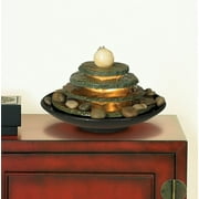 Pyramid 10 High Small Zen Modern Indoor Decor Slate Stone Tabletop Fountain with Light Feng Shui Ball Desk