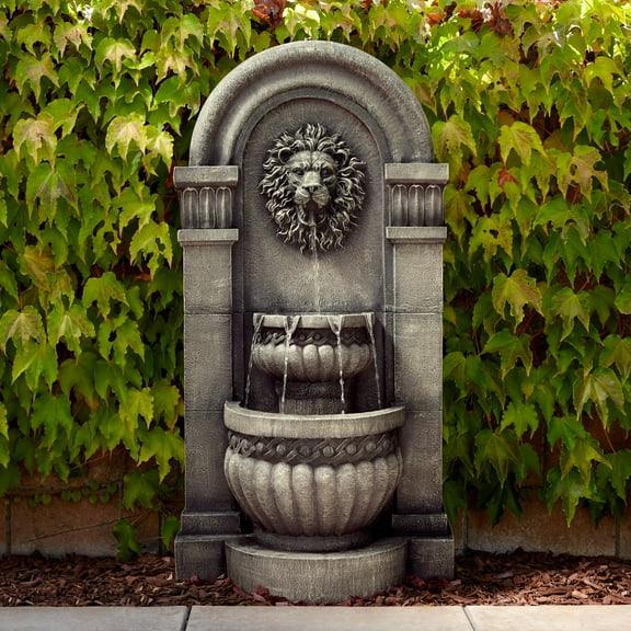 Royal Lion Face 50" High Large Italian Indoor Outdoor Decor Faux Stone Floor Fountain with Light LED 2-Tier