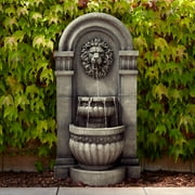 Royal Lion Face 50 High Large Italian Indoor Outdoor Decor Faux Stone Floor Fountain with Light LED 2-Tier