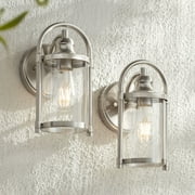 John Timberland Rustic Farmhouse Outdoor Wall Light Fixtures Set of 2 Brushed Nickel 10 1/4 Clear Glass for Exterior Barn Deck House Porch Yard Patio