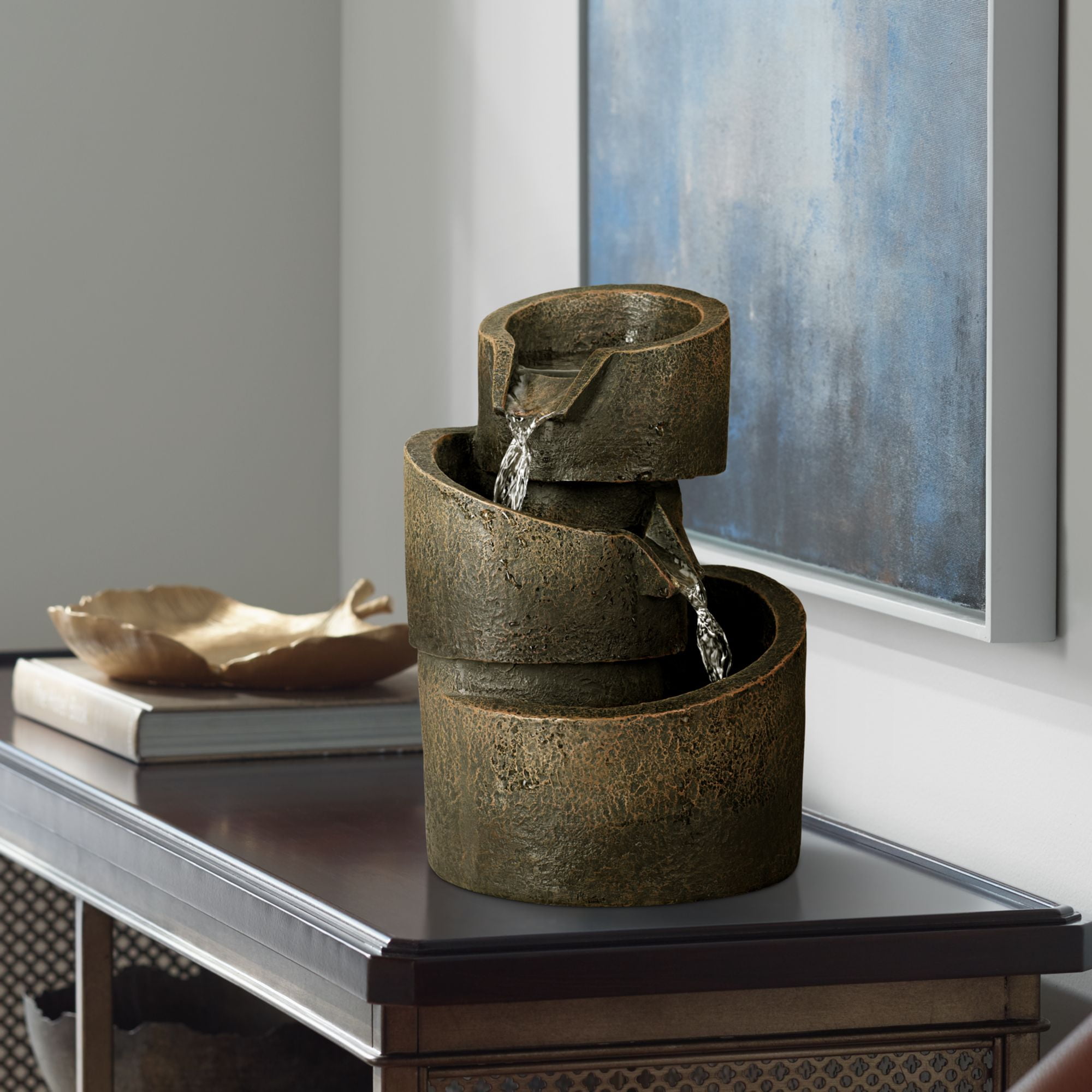 Bronze Faux Stone 3-Tier Tabletop Water Fountain