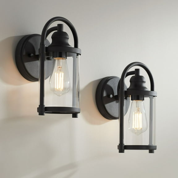 John Timberland Rustic Wall Light Sconces Set of 2 Black Metal Hardwired 10 1/4" Fixture Clear Glass for Bedroom Bathroom Vanity