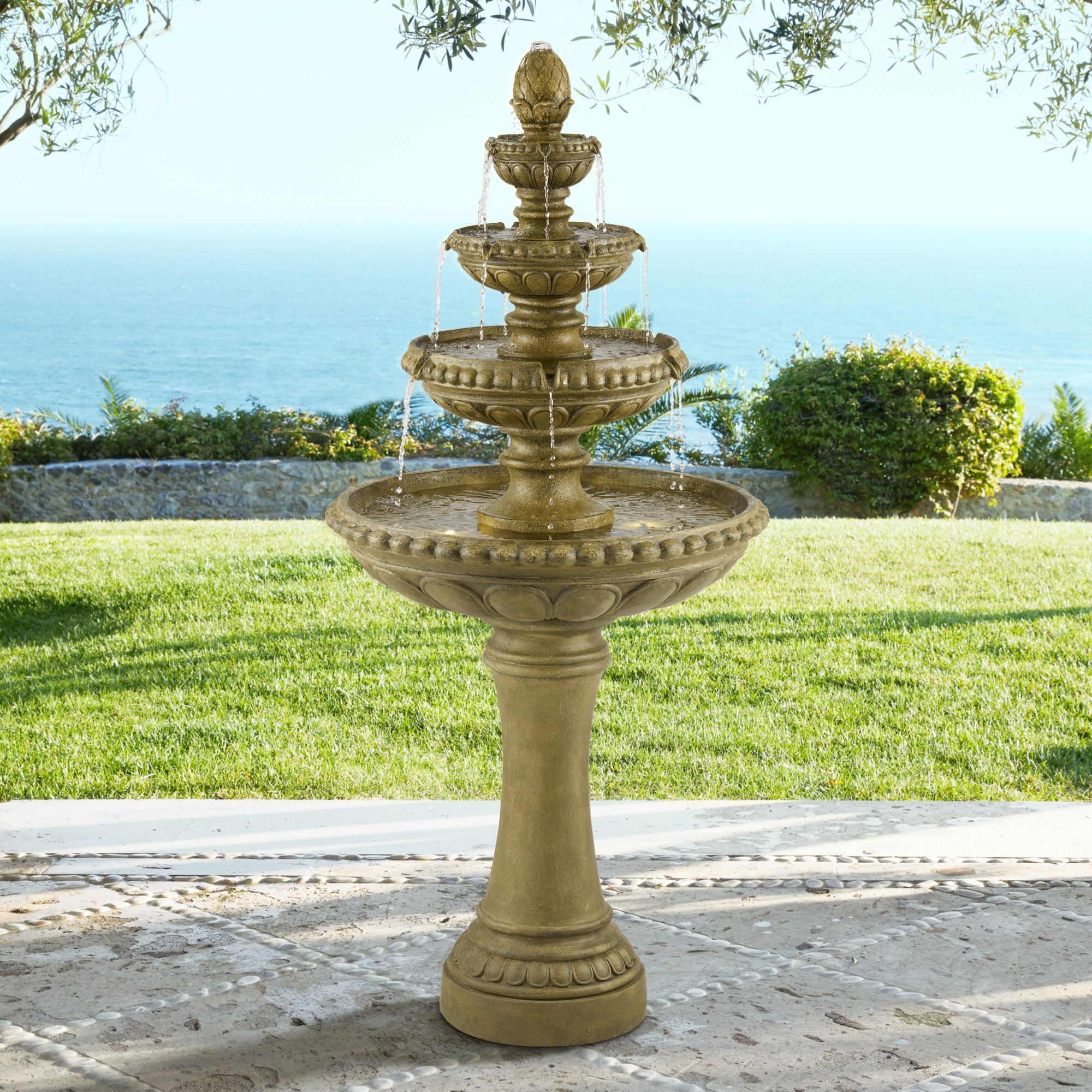 Sag Harbor Rustic Stone 66" Outdoor Floor Water Fountain with LED Light
