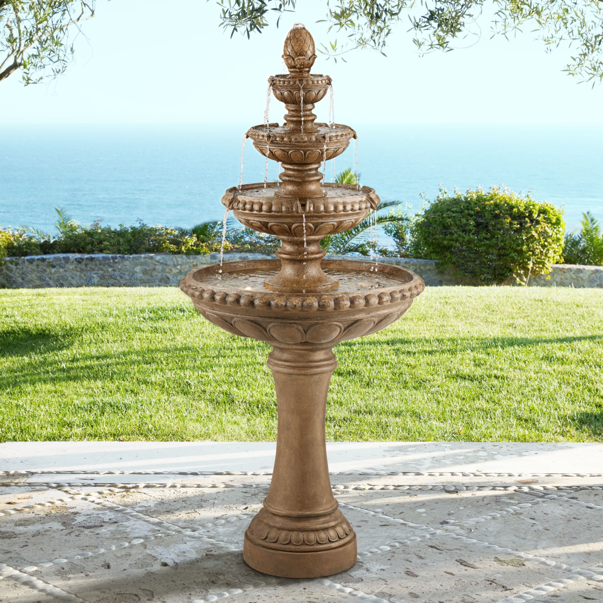 Sag Harbor Rustic Stone 66" Outdoor Floor Water Fountain with LED Light