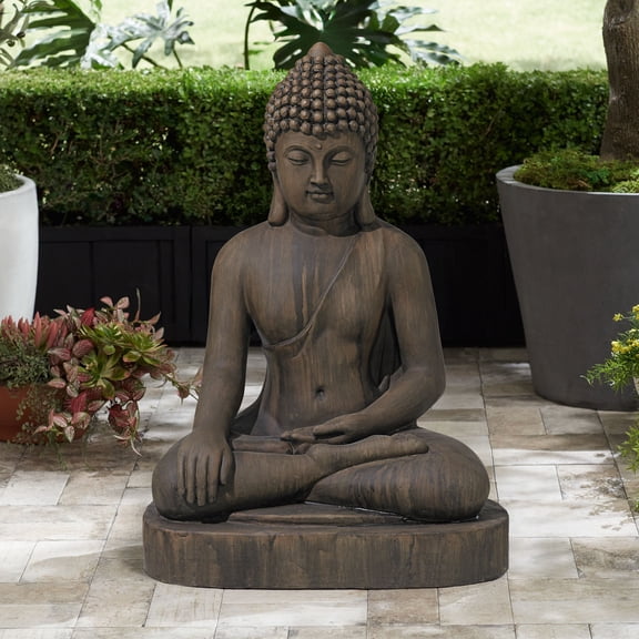 John Timberland Sitting Buddha Statue Sculpture Zen Asian Decor Outdoor Garden Yard Dark Sandstone Faux Stone Finish 29 1/2" High