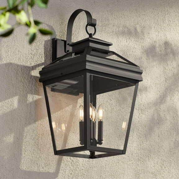 John Timberland Stratton Street 27" High Traditional Outdoor Wall Light Fixture Mount Porch House Lantern Edison Bulb Black Glass Shade