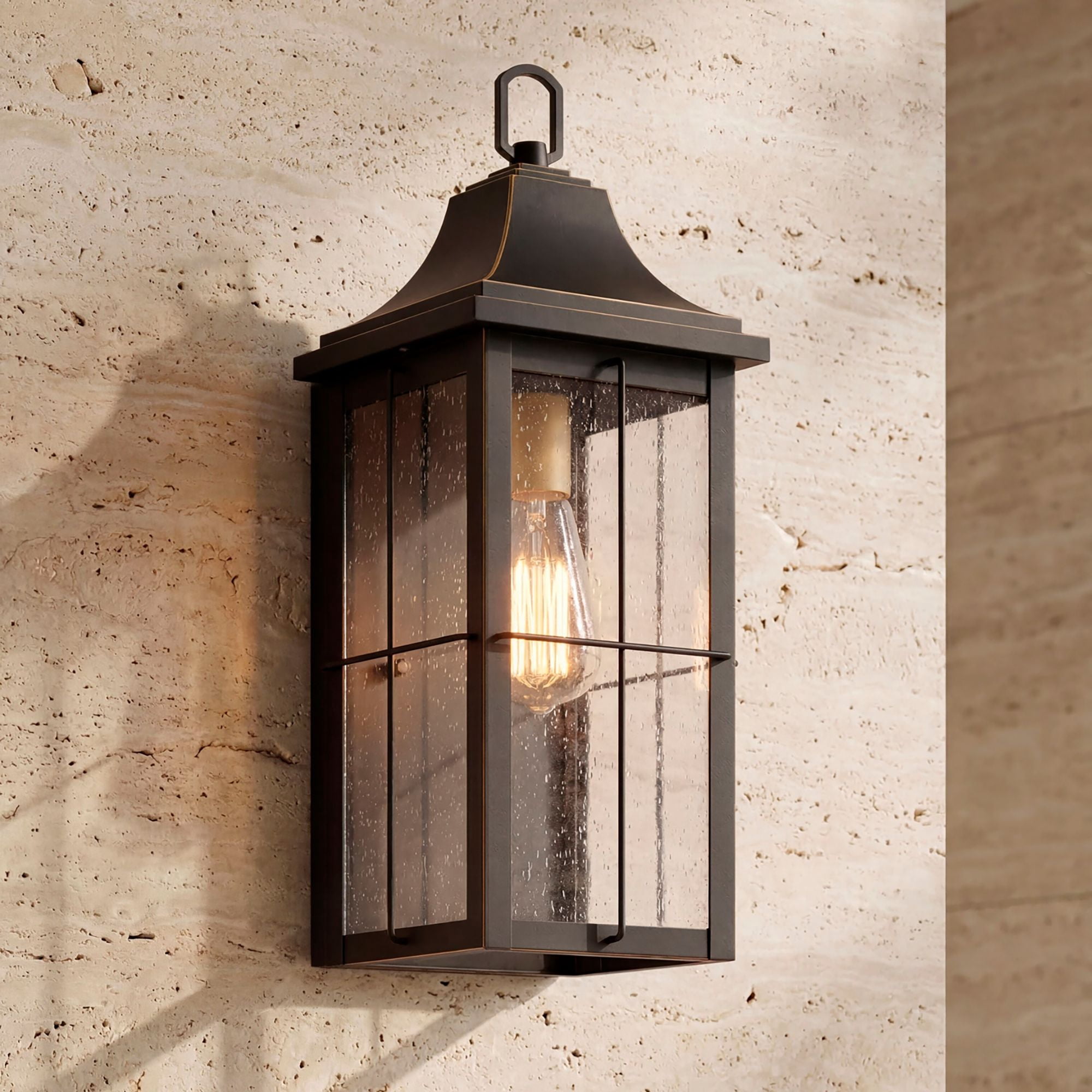John Timberland Sunderland Vintage Outdoor Wall Light Fixture Black Warm Gold 18 1/2" Clear Glass Panels for Post Exterior Barn Deck House Porch Yard