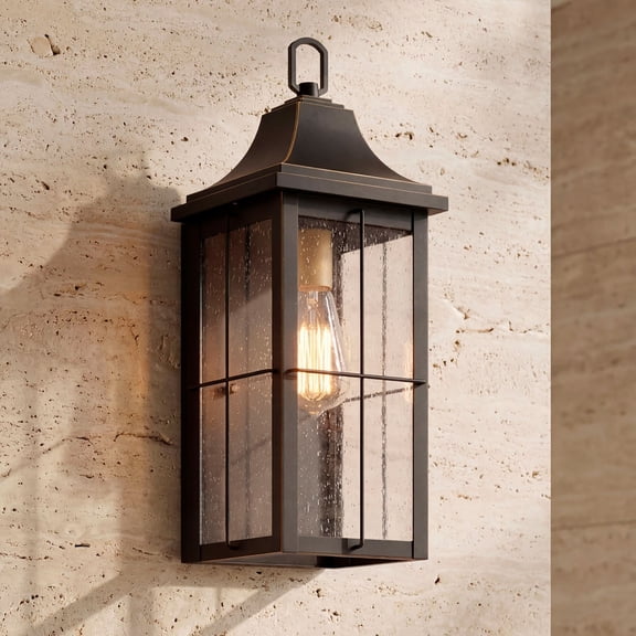 John Timberland Sunderland Vintage Outdoor Wall Light Fixture Black Warm Gold 18 1/2" Clear Glass Panels for Post Exterior Barn Deck House Porch Yard