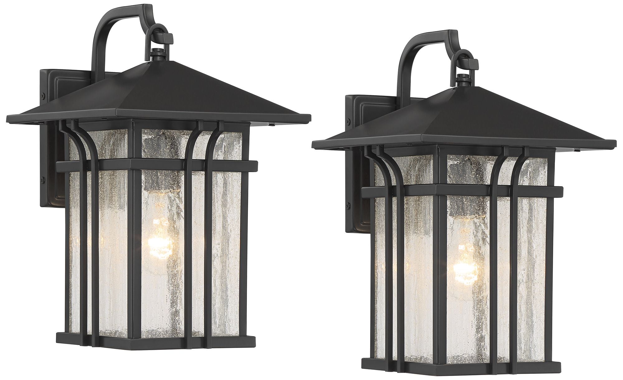 14" Bronze Mission Lantern Outdoor Wall Light Set with Glass Panels
