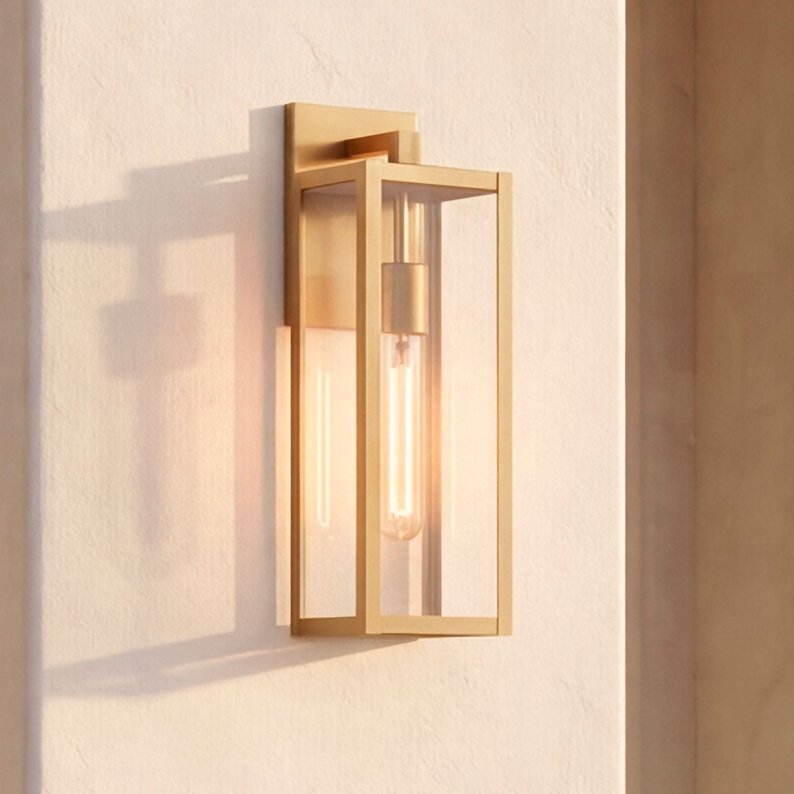 John Timberland Titan 17" High Modern Outdoor Wall Light Fixture Mount Porch House Edison Bulb Soft Gold Finish Clear Glass Shade