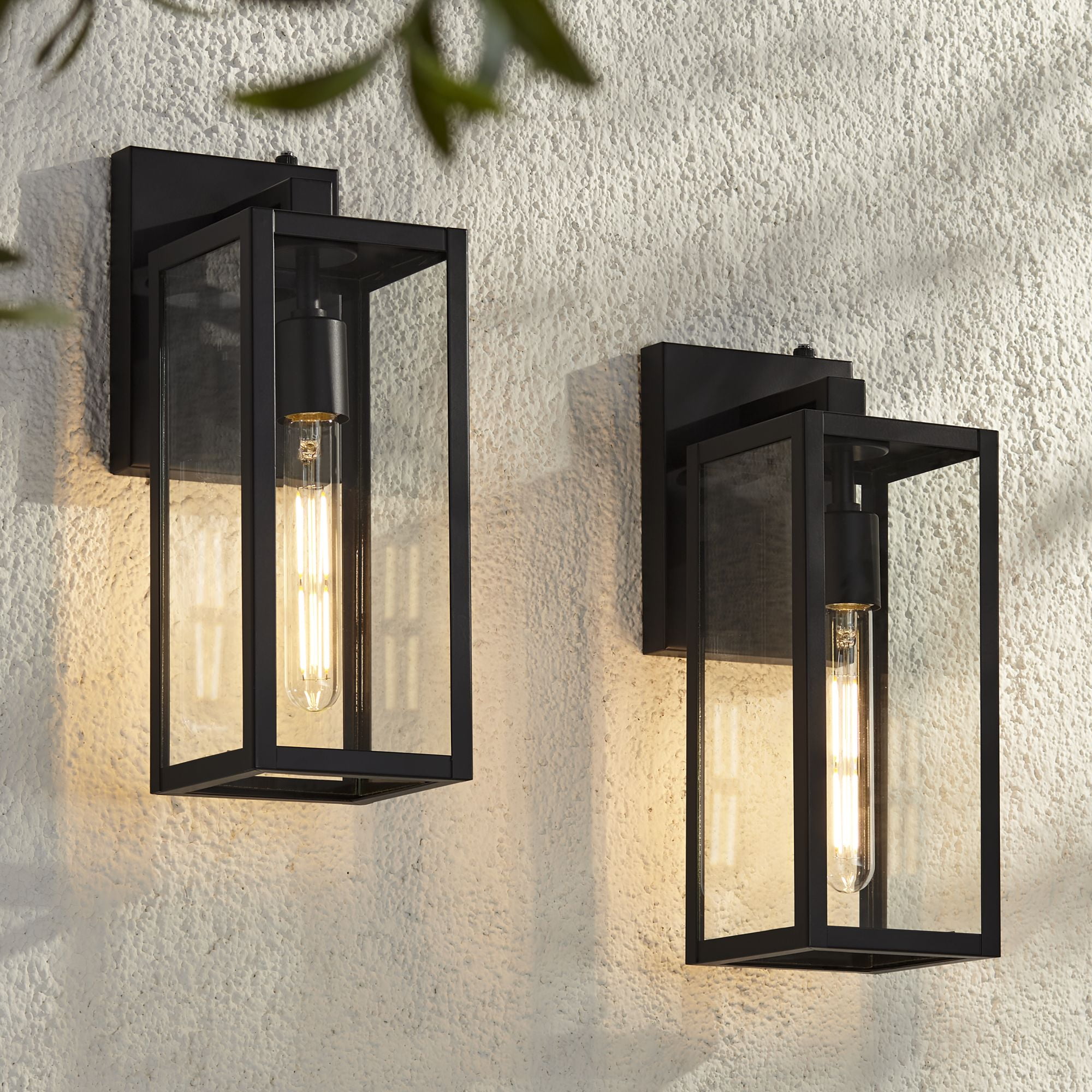 Mystic Black Modern Outdoor Wall Light Set with Clear Glass