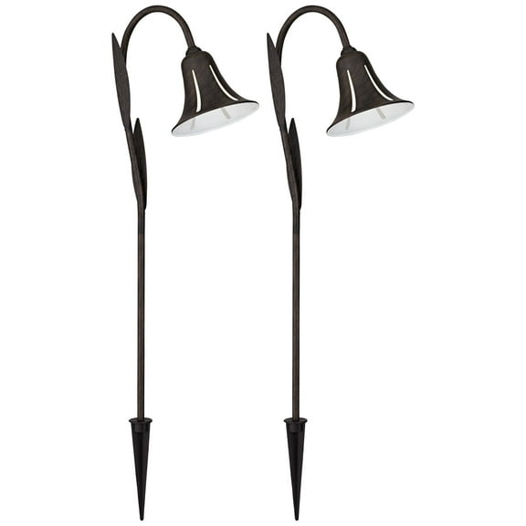 John Timberland Tulip 27" High Country Outdoor Landscape Path Lights Porch House Set of 2 LED Bulb Black Dark Rust Finish Metal