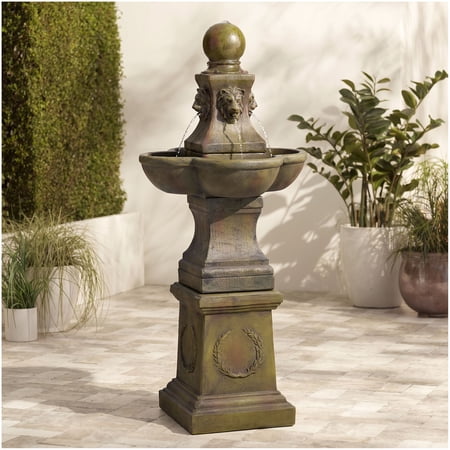 Royal Lion 54" High Large Italian Outdoor Decor Faux Stone Floor Fountain Pedestal Outside Garden Patio Yard
