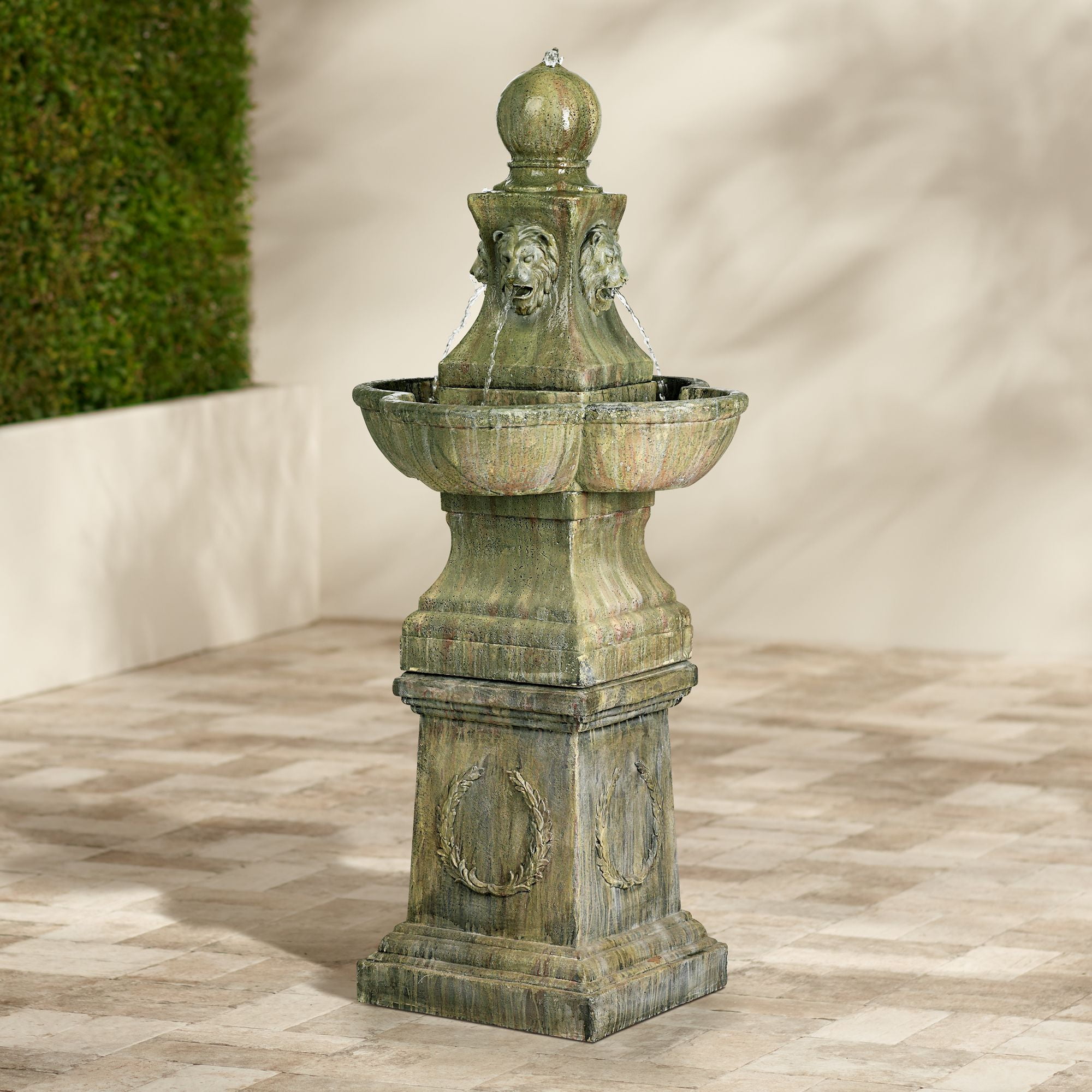 Tuscan Garden Pedestal Rustic Faux Stone Outdoor Water Fountain 54"