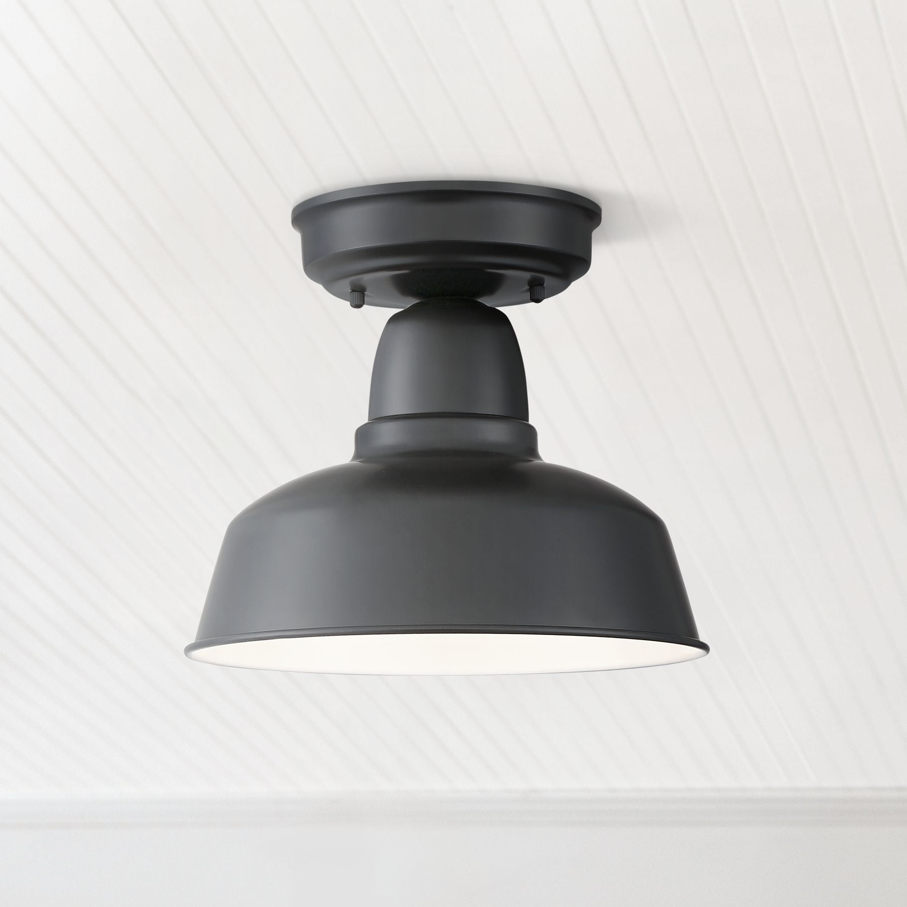 Black Metal Farmhouse Semi-Flush Mount Ceiling Light