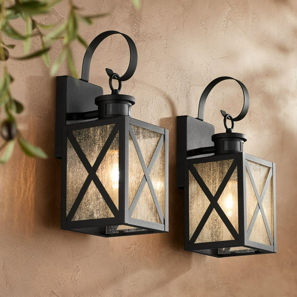 John Timberland Vintage Outdoor Wall Light Fixtures Set of 2 Textured Black 14 1 2 Dusk to Dawn Motion Sensor for Exterior House