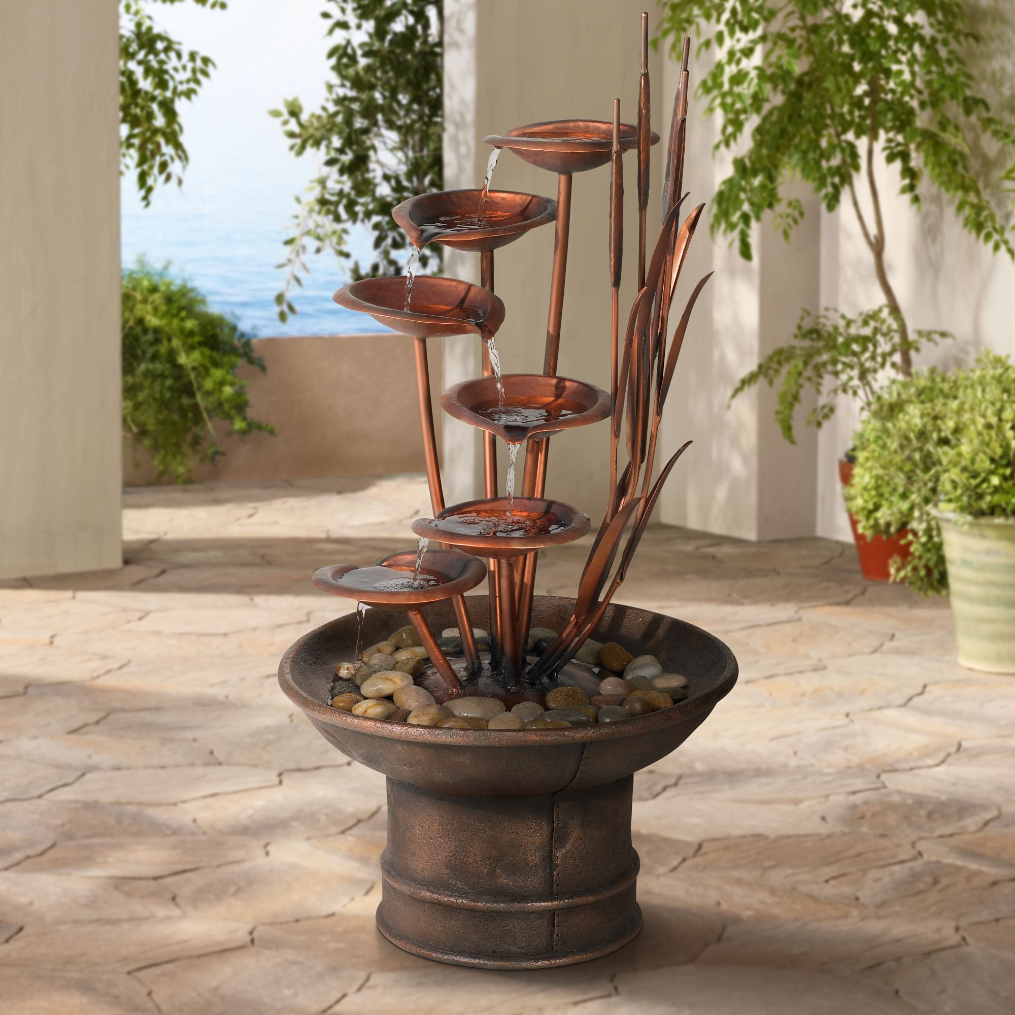 Ashton Water Lilies and Cat Tails 33" High Large Asian Indoor Outdoor Decor Resin Floor Fountain Outside