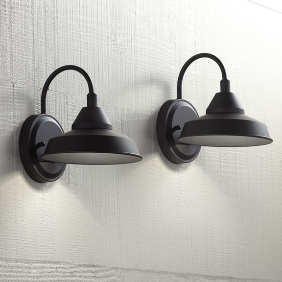 John Timberland Westley Rustic Farmhouse Outdoor Wall Light Fixtures Set of 2 Black LED Dark Sky Gooseneck Arm 8 1/2" for Post Exterior