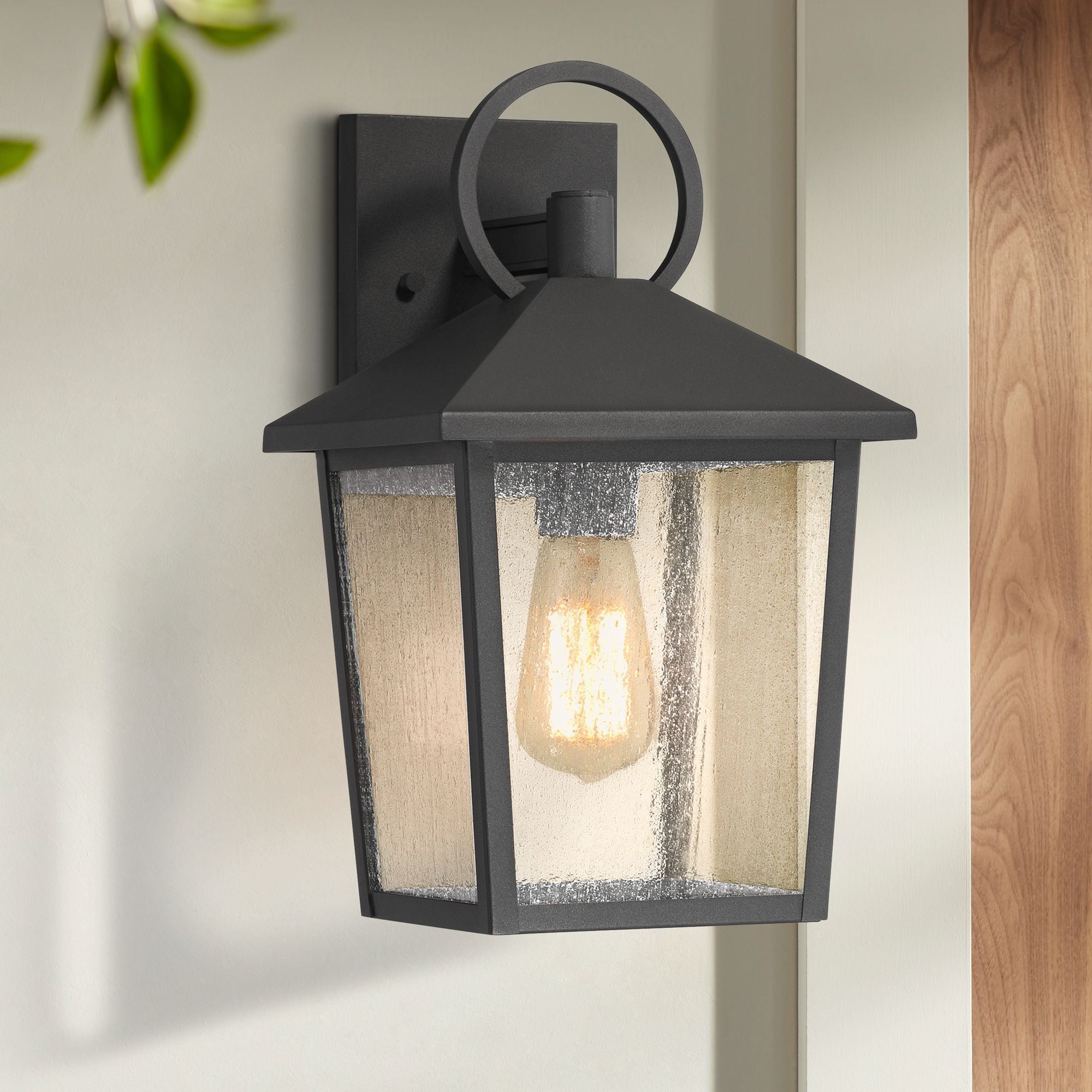 John Timberland Westmont 13 3/4" High Modern Outdoor Wall Light Fixture Mount Porch House Weatherproof Sand Black Glass Shade