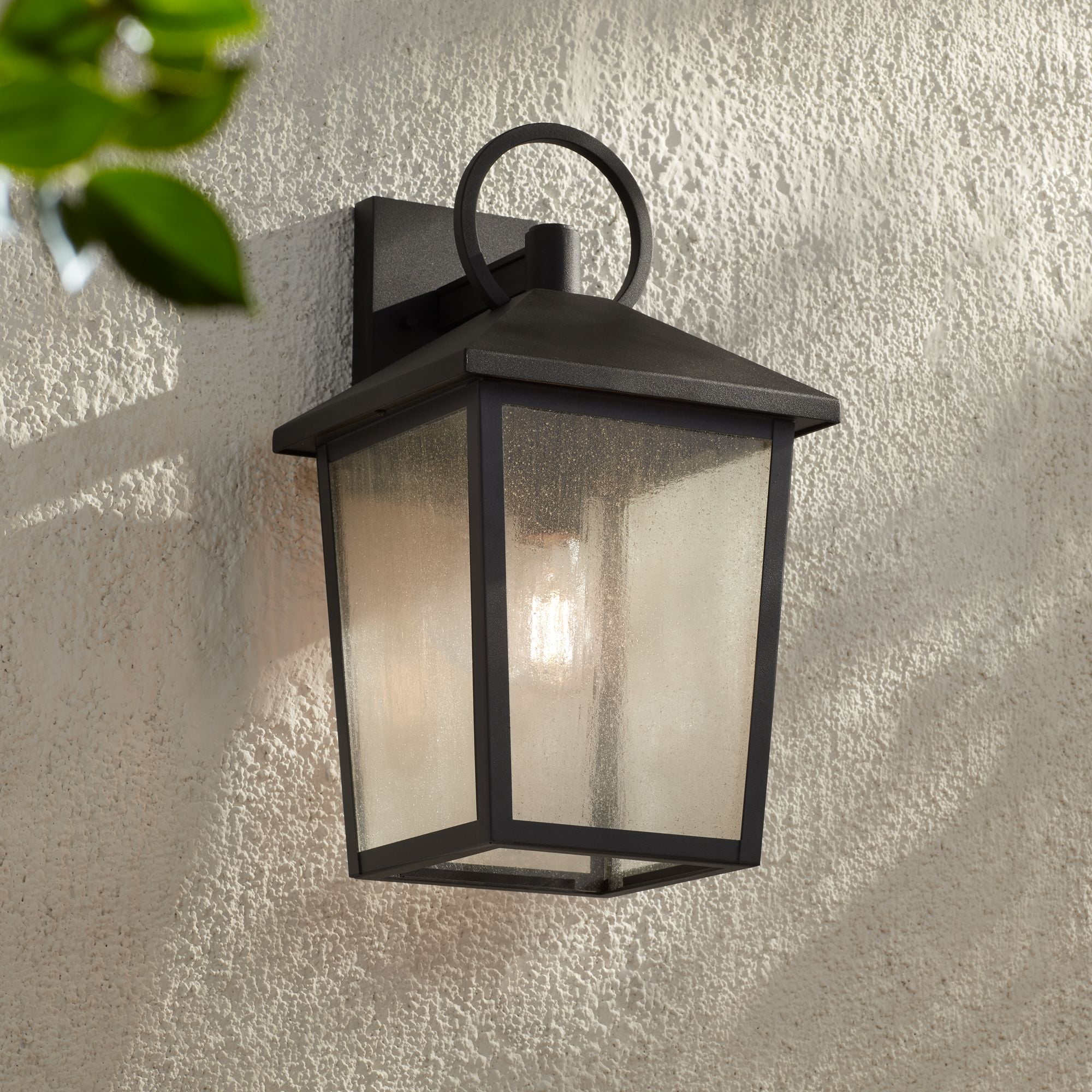 John Timberland Westmont 18" High Modern Outdoor Wall Light Fixture Mount Porch House Weatherproof Sand Black Aluminum Glass Shade