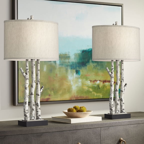 John Timberland White Forest 30 1/4" Tall Faux Birch Tree Large Farmhouse Rustic End Table Lamps Set of 2 Living Room Bedroom