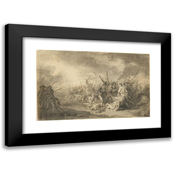 John Trumbull 14x11 Black Modern Framed Museum Art Print Titled - Study for the Death of General Warren at the Battle of Bunker's Hill (1785)