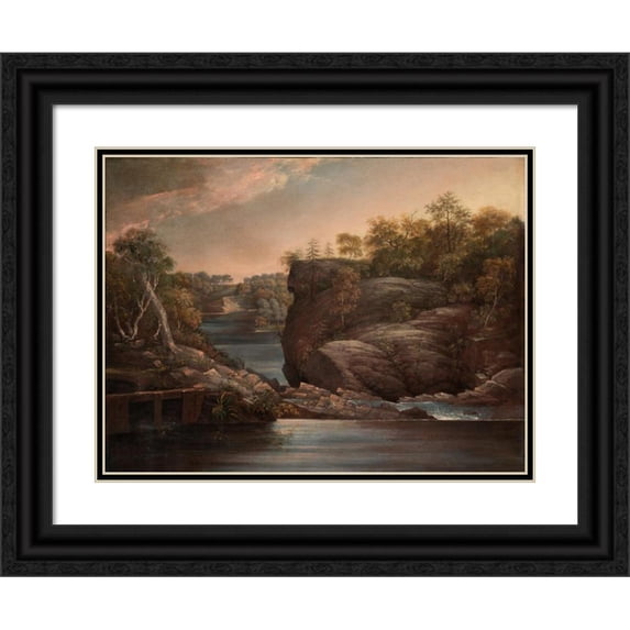 John Trumbull 18x14 Black Ornate Wood Framed Double Matted Museum Art Print Titled - Norwich Falls (Or the Falls of the Yantic At Norwich) (1806)