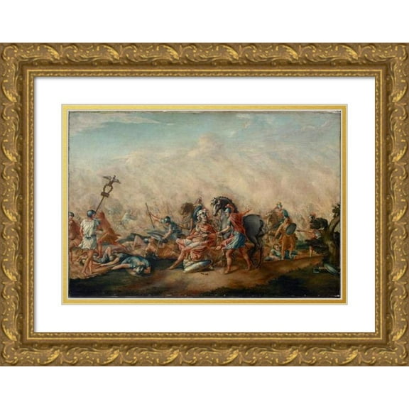 John Trumbull 18x14 Gold Ornate Wood Frame and Double Matted Museum Art Print Titled - The Death of Paulus Aemilius at the Battle Of&nbsp;Cannae (1773)