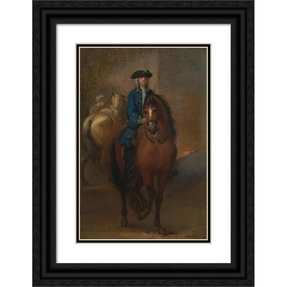 John Vanderbank 13x18 Black Ornate Wood Framed Double Matted Museum Art Print Titled - Young Gentleman Riding a Schooled Horse (1728 and 1729)