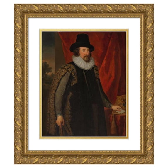 John Vanderbank 15x18 Gold Ornate Wood Frame and Double Matted Museum Art Print Titled - Portrait of Francis Bacon (1561-1626)