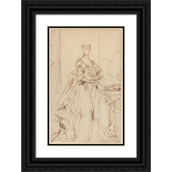 John Vanderbank 17x24 Black Ornate Framed Double Matted Museum Art Print Titled: Portrait of a Standing Lady II (1734)