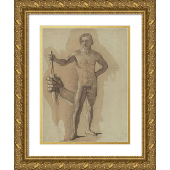 John Vanderlyn 19x24 Gold Ornate Framed and Double Matted Museum Art Print Titled - Study for ‘The Landing of Columbus’ (C. 1842)