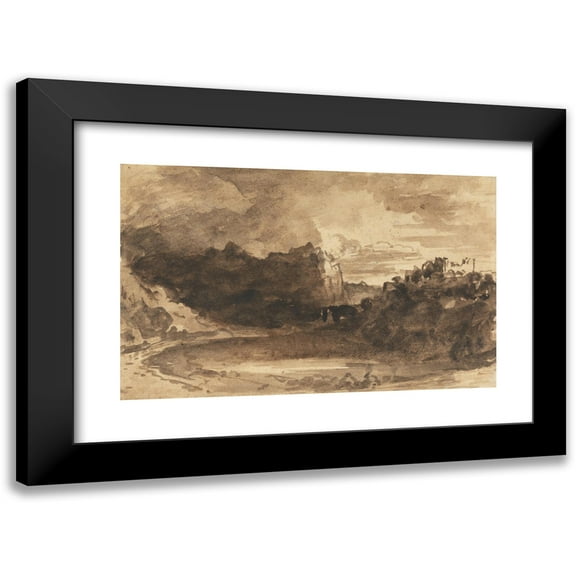 John Varley 14x11 Black Modern Framed Museum Art Print Titled - Romantic Landscape with Cliffs and a Castle