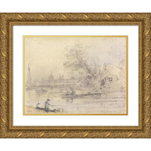 John Varley 14x11 Gold Ornate Wood Frame and Double Matted Museum Art Print Titled - The Fisherman