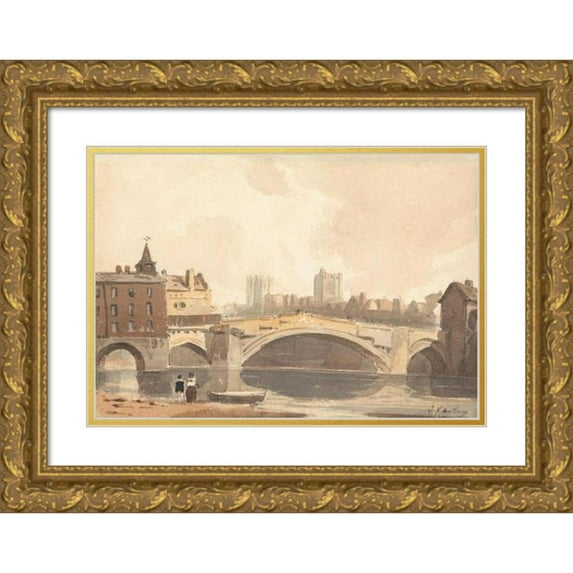 John Varley 14x11 Gold Ornate Wood Frame and Double Matted Museum Art Print Titled - View of York