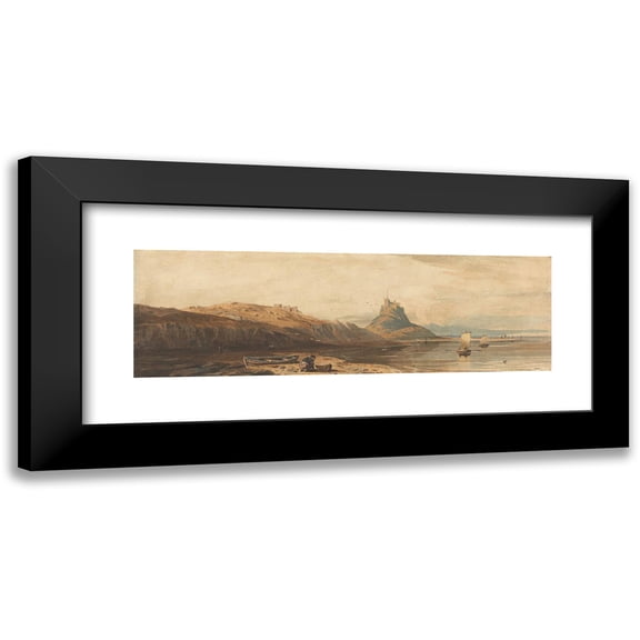 John Varley 14x7 Black Modern Framed Museum Art Print Titled - Castle on Holy Island (1809)