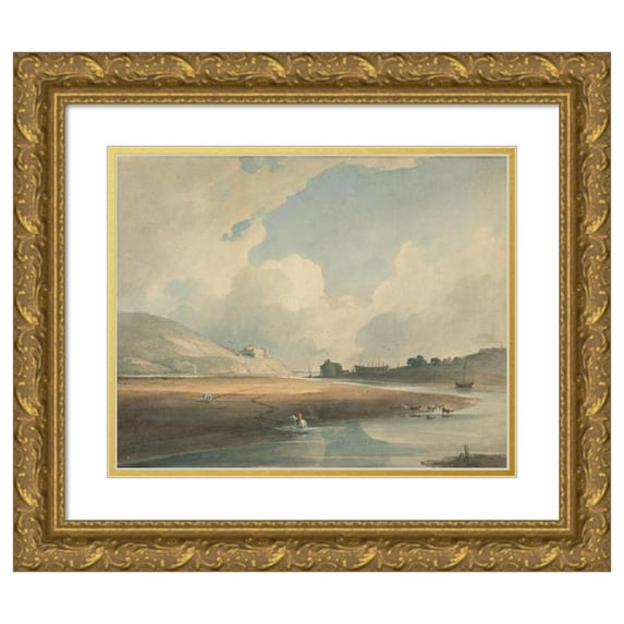John Varley 24x20 Gold Ornate Framed and Double Matted Museum Art Print Titled - Harlech Castle and Tugwyn Ferry (1804)