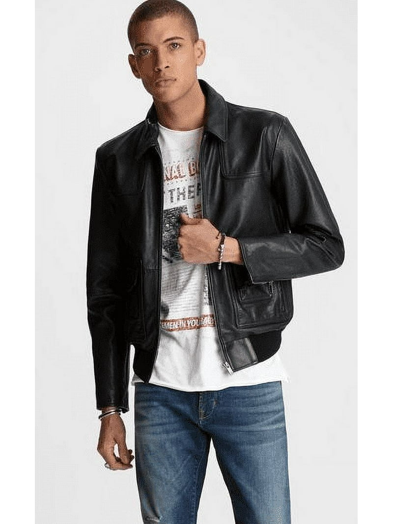 John Varvatos BLACK Regular Fit Leather Jacket, US 2X-Large