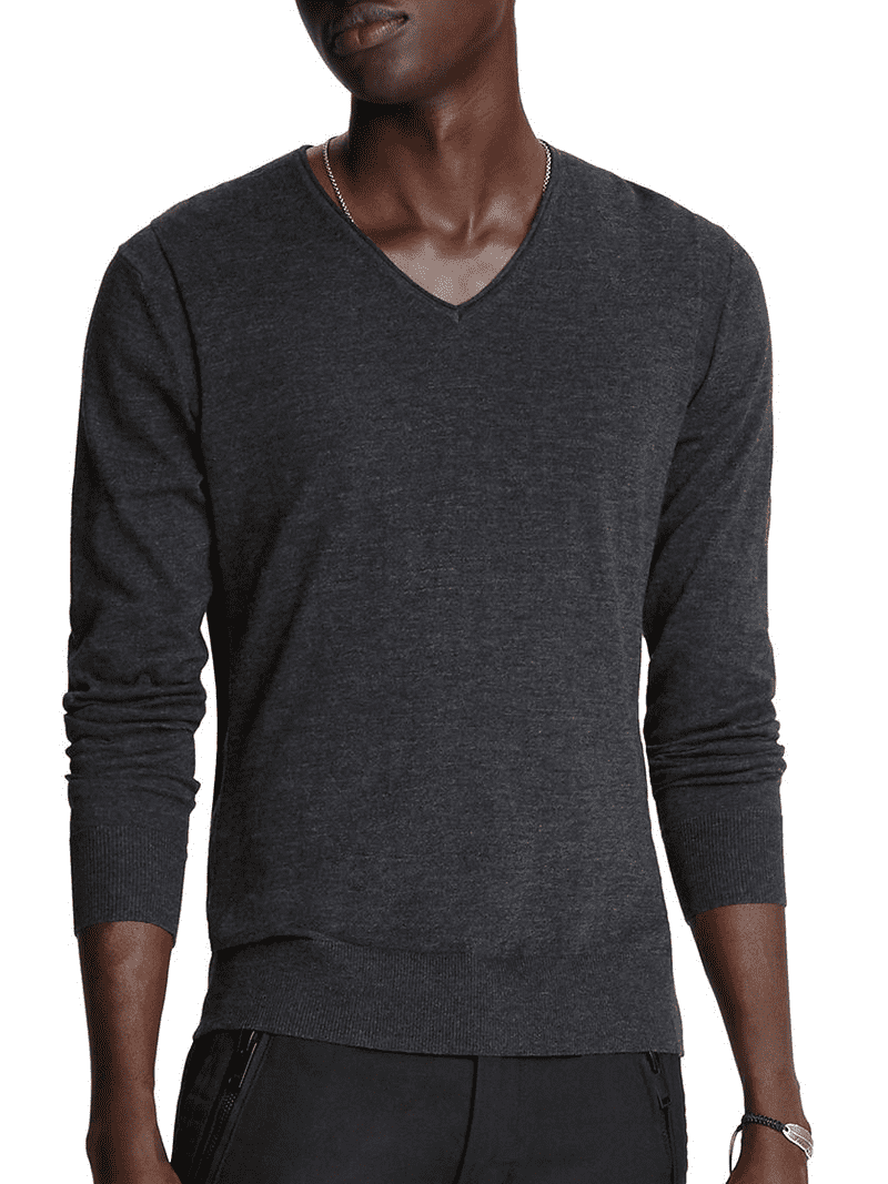 John Varvatos HEATHER CHARCOAL Arlington Long Sleeve V-Neck