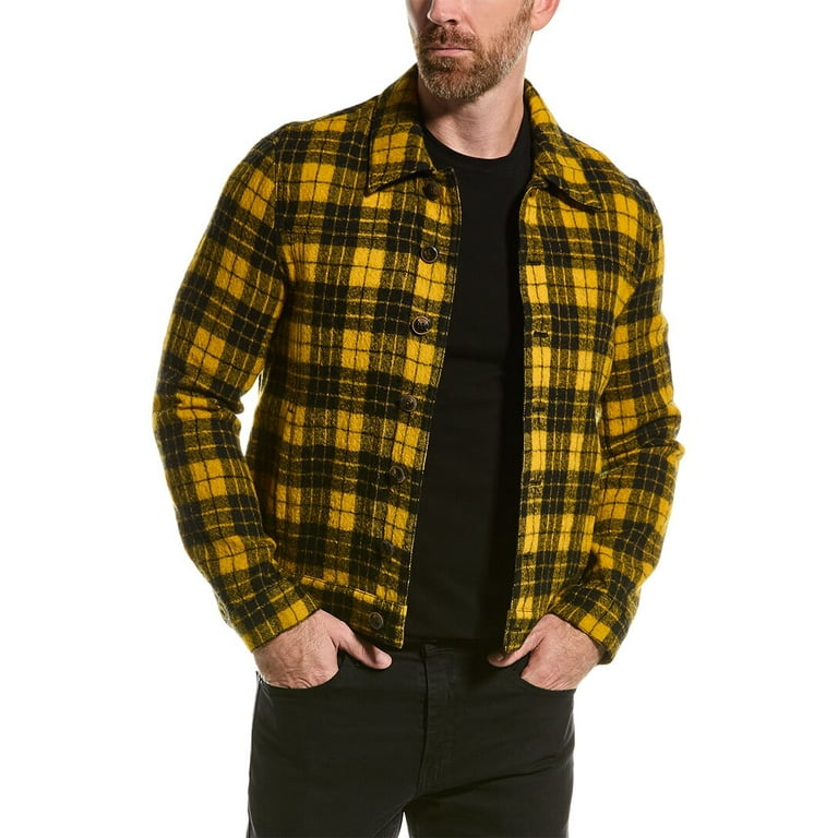 John Varvatos mens Button Down Wool Blend Shirt Jacket 46 Yellow